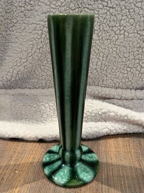 Vintage Pottery Green Stripe Glaze Bud Vase Mid Century Art Pottery, USA